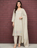 Cotton Salwar Suit Set with Embroidered Daman - Brown