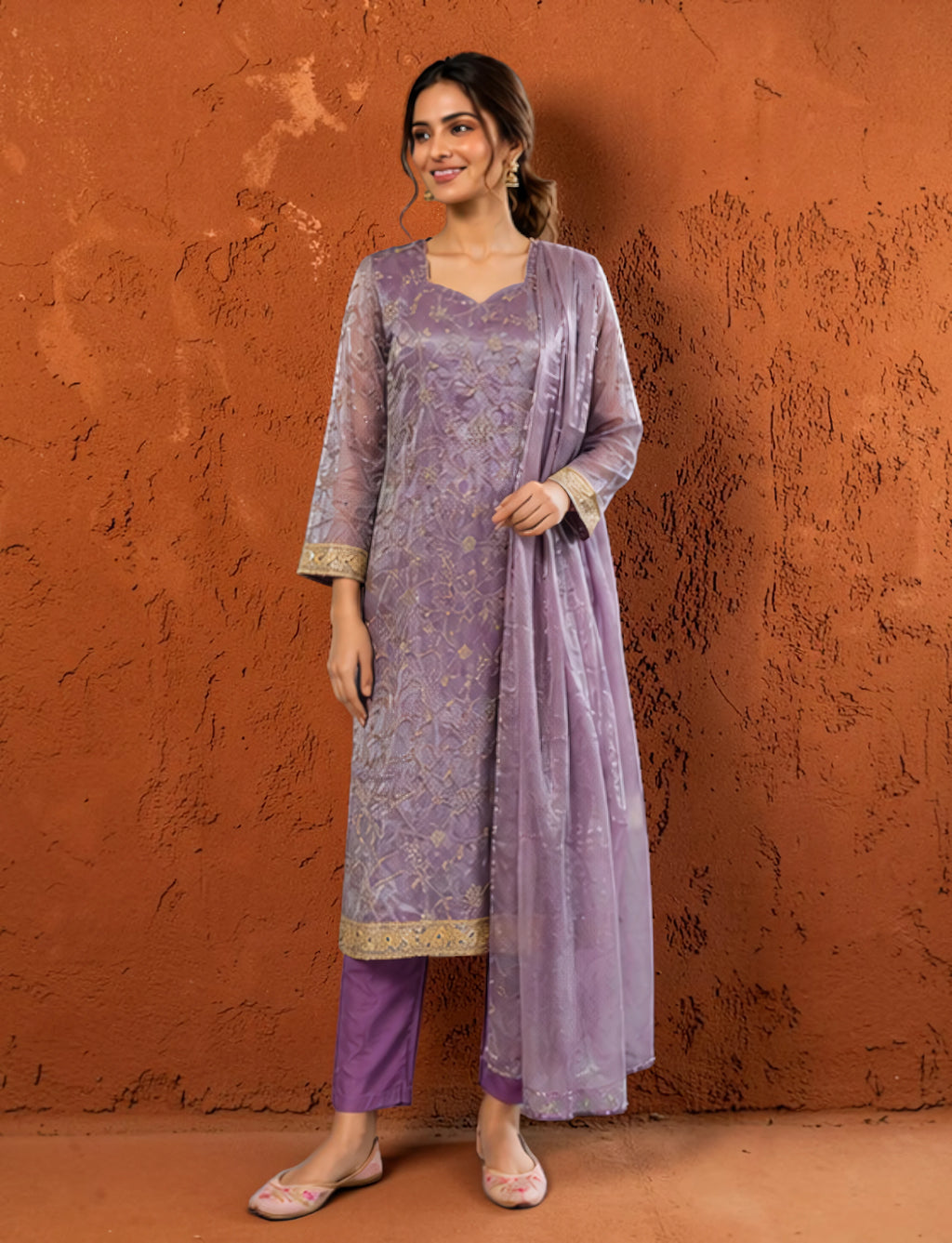 Women’s Lavender Floral Embroidered Kurta Set