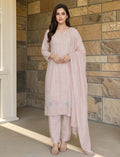 Cotton Salwar Suit Set with Embroidered Daman - Pastel Blush Pink