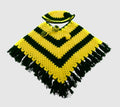 [4-5 Years] Handknitted Woolen Poncho and Cap Set for Kids, Yellow and Green Striped