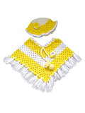 [0 to 6 Months] Handmade Woolen Crochet Poncho with Caps for Kids, Yellow and White