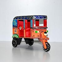 Decorative Wooden Auto Rickshaw Model, Hand-Painted, 20 cm Length, Traditional Indian Art
