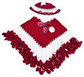 [0 to 6 months] Handknitted Red and White Woolen Poncho with Cap for kids