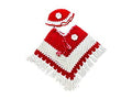 [6 months to 1 Year] Handknitted Red and White Woolen Poncho and Cap for kids