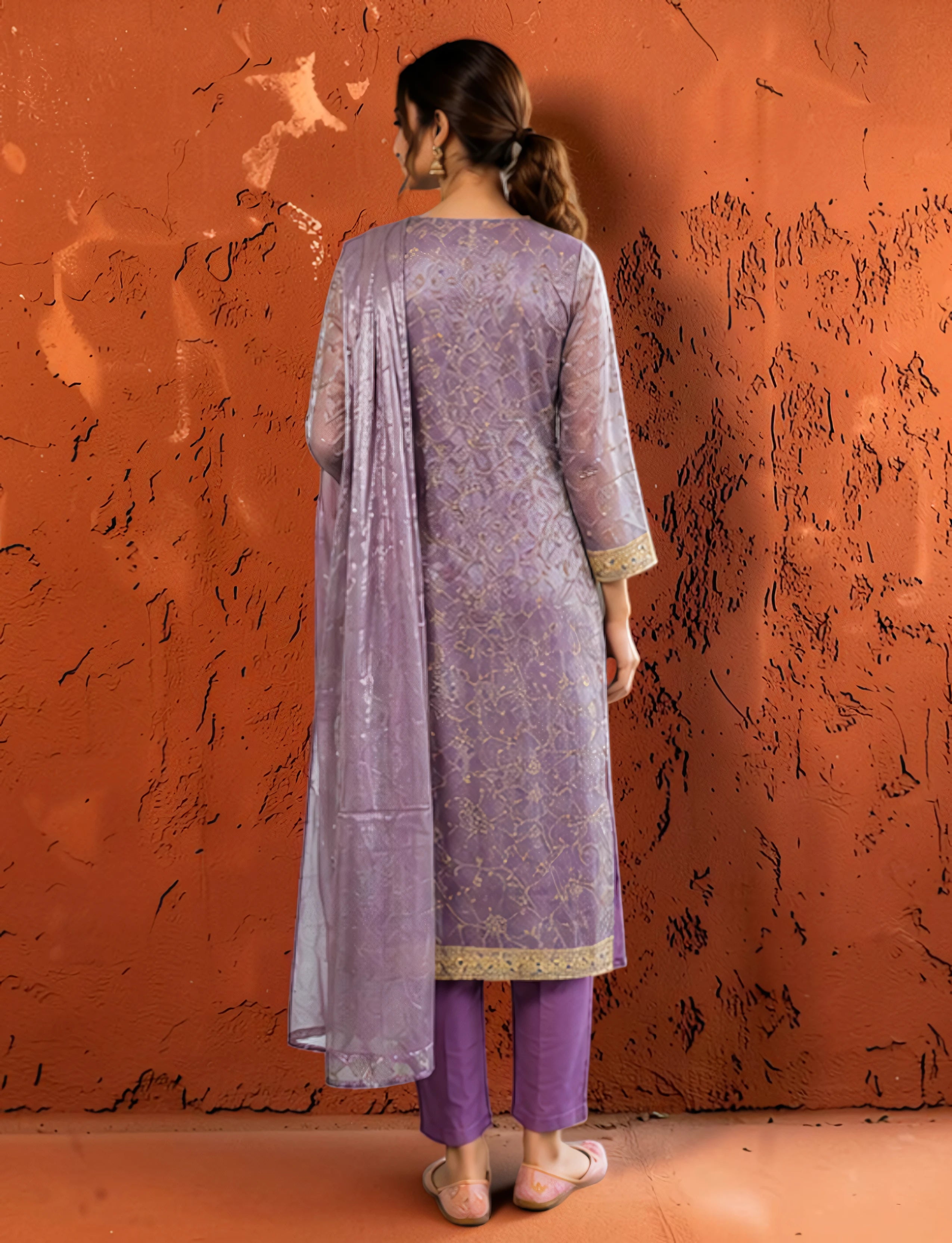 Women’s Lavender Floral Embroidered Kurta Set