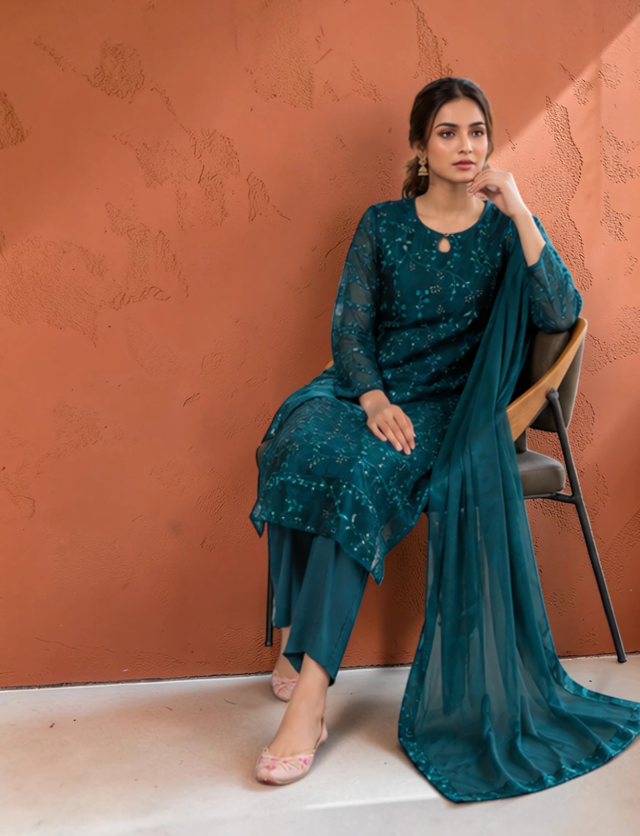 Women’s Green Floral Embroidered Kurta Set