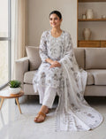 Cotton Salwar Suit Set with Neck Embroidery - white