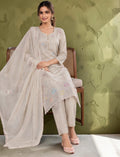 Cotton Salwar Suit Set with Embroidered Daman - Beige