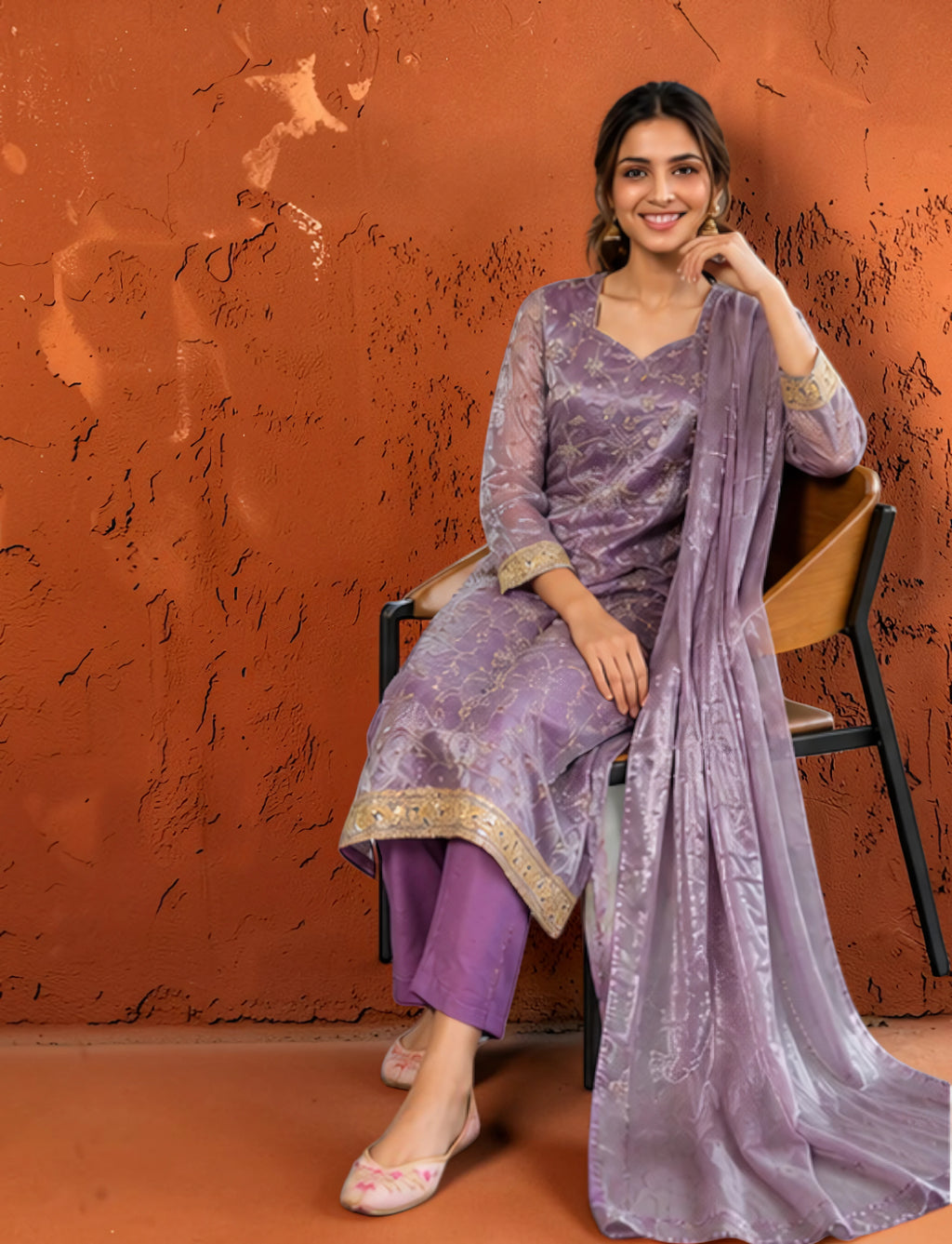 Women’s Lavender Floral Embroidered Kurta Set