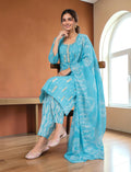 Cotton Printed Salwar Suit Set - blue