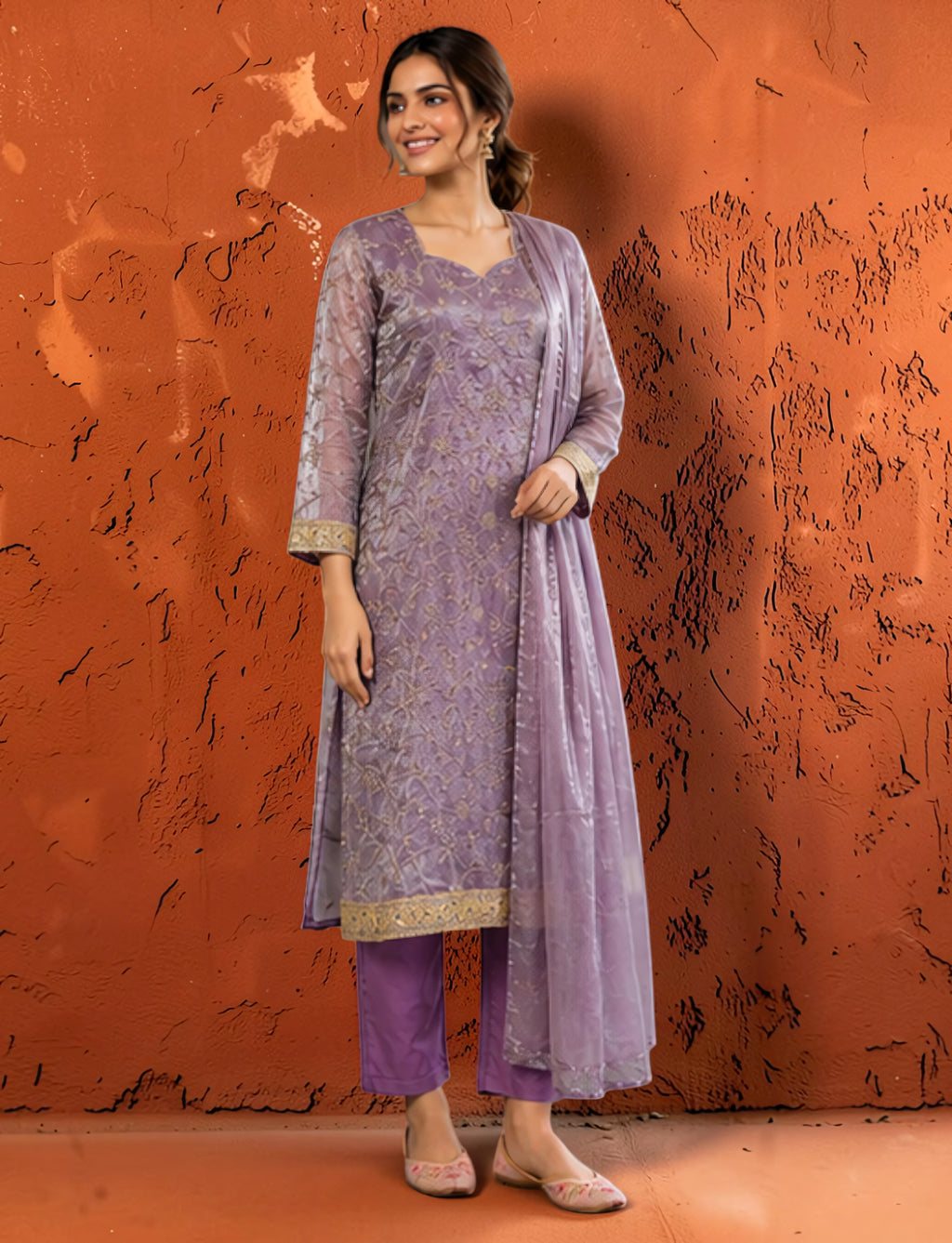 Women’s Lavender Floral Embroidered Kurta Set