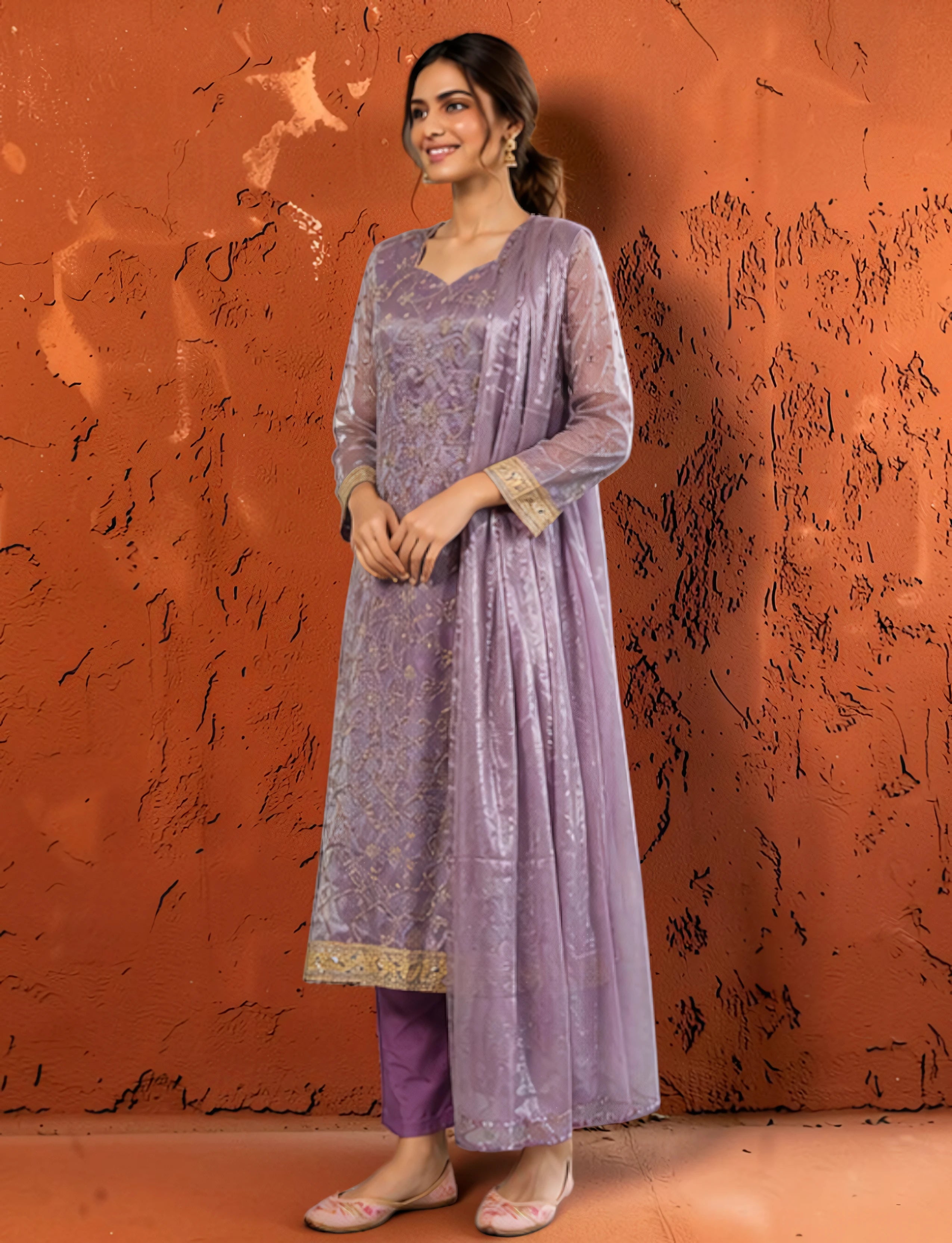 Women’s Lavender Floral Embroidered Kurta Set