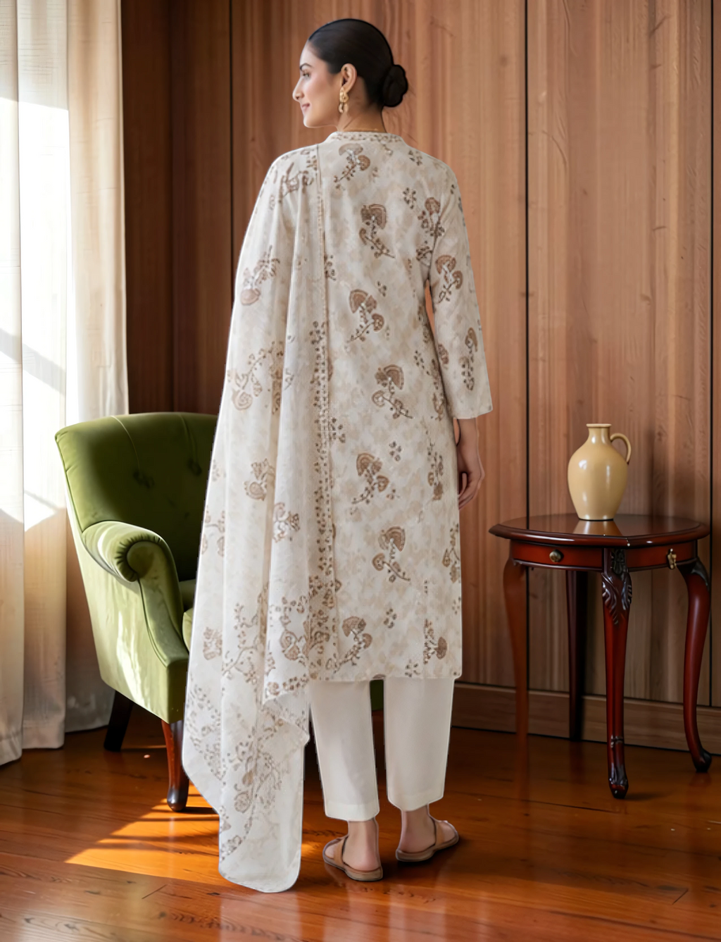 Cotton Salwar Suit Set with Neck Embroidery - Grey