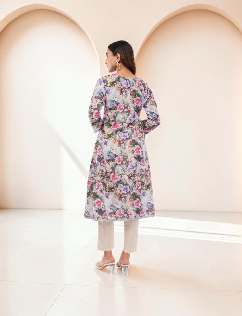 Women Cotton Floral Print Salwar Suit, 3/4 Sleeve Kurta with Pants