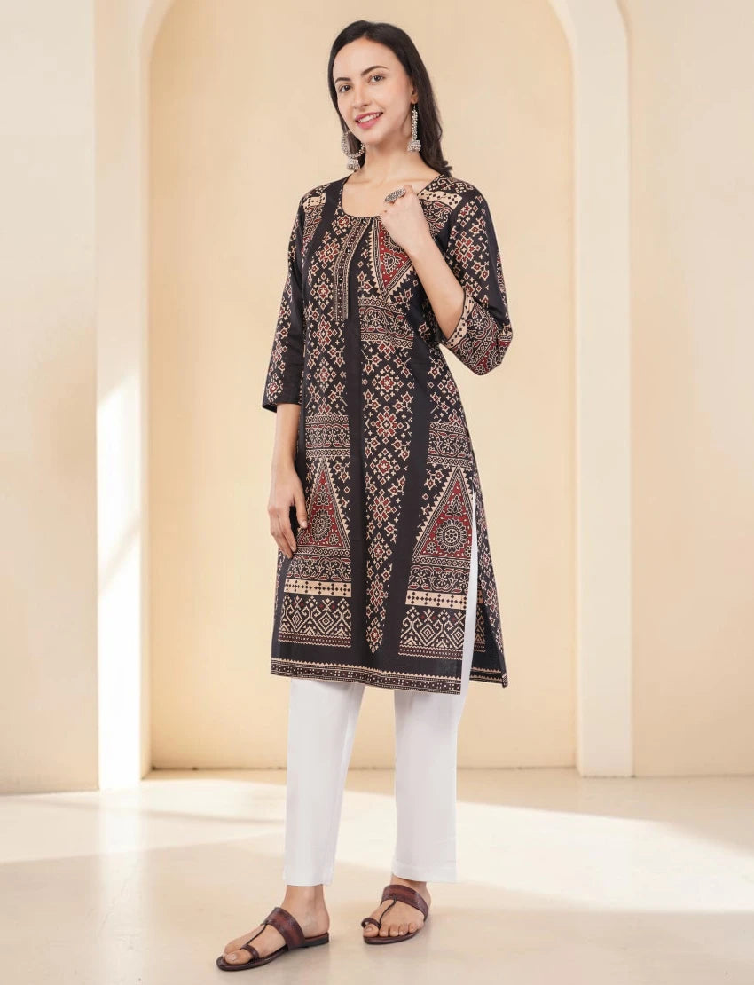 Women's Cotton Kurta, Traditional Geometric Print