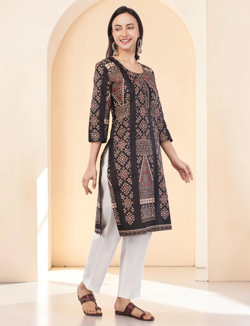 Women's Cotton Kurta, Traditional Geometric Print