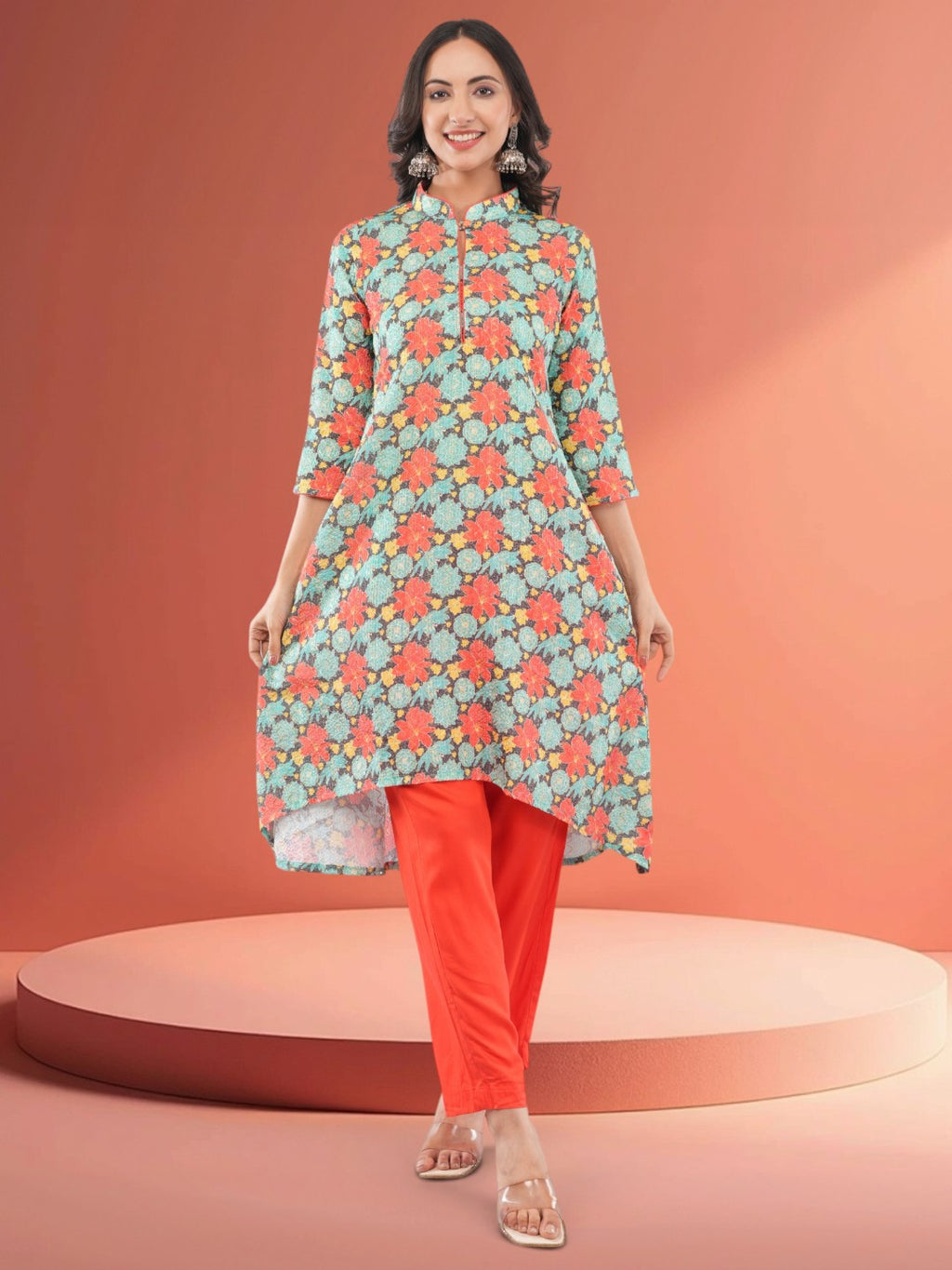Women's Multicolor Chinon Floral Embroidered Salwar Suit Set