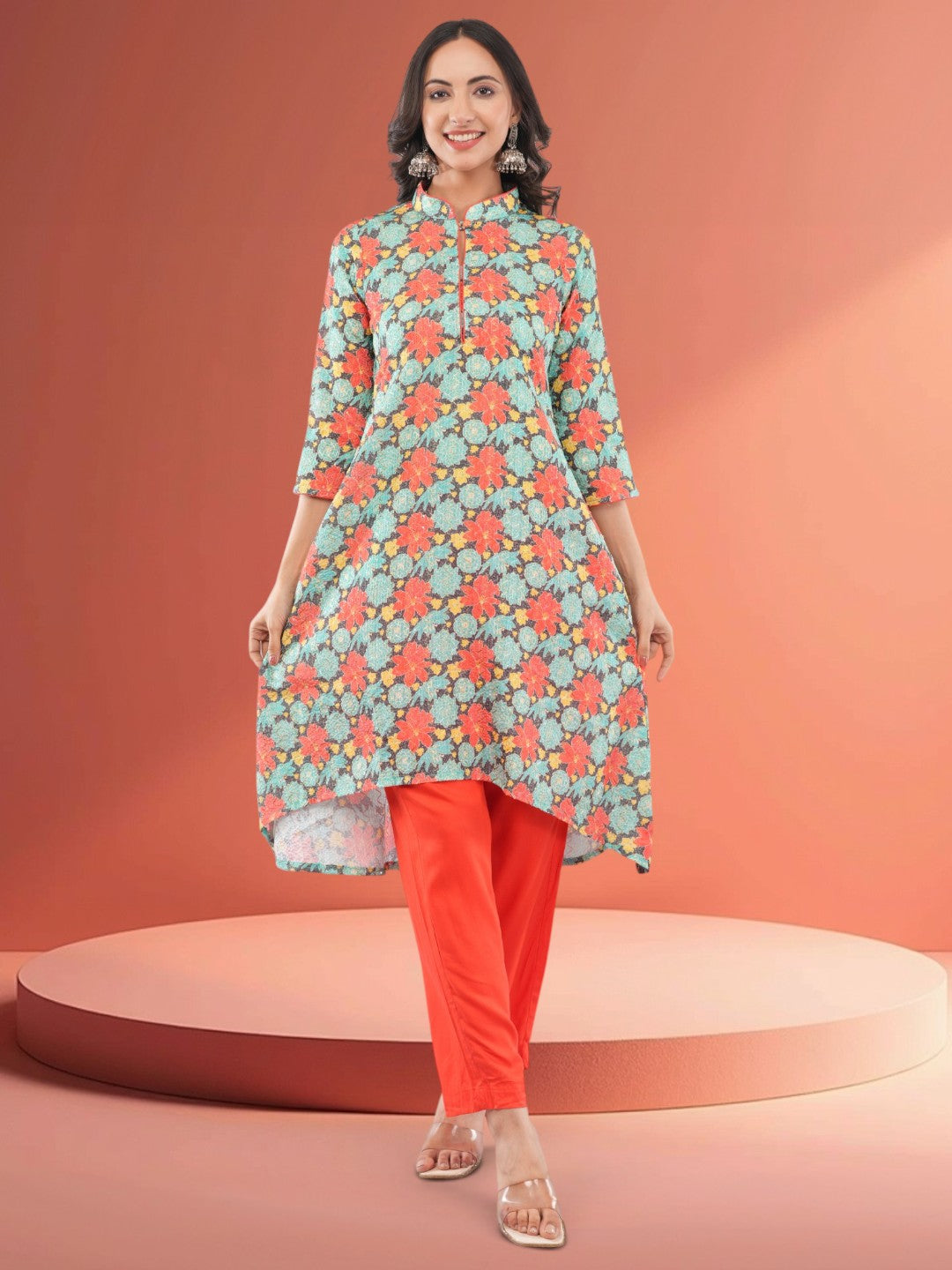 Women's Multicolor Chinon Floral Embroidered Salwar Suit Set