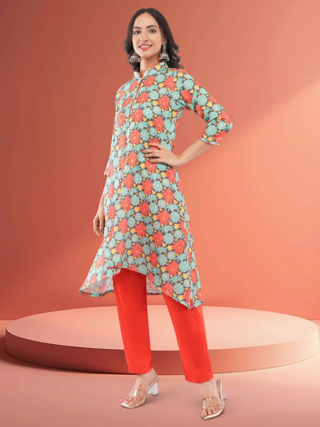 Women's Multicolor Chinon Floral Embroidered Salwar Suit Set
