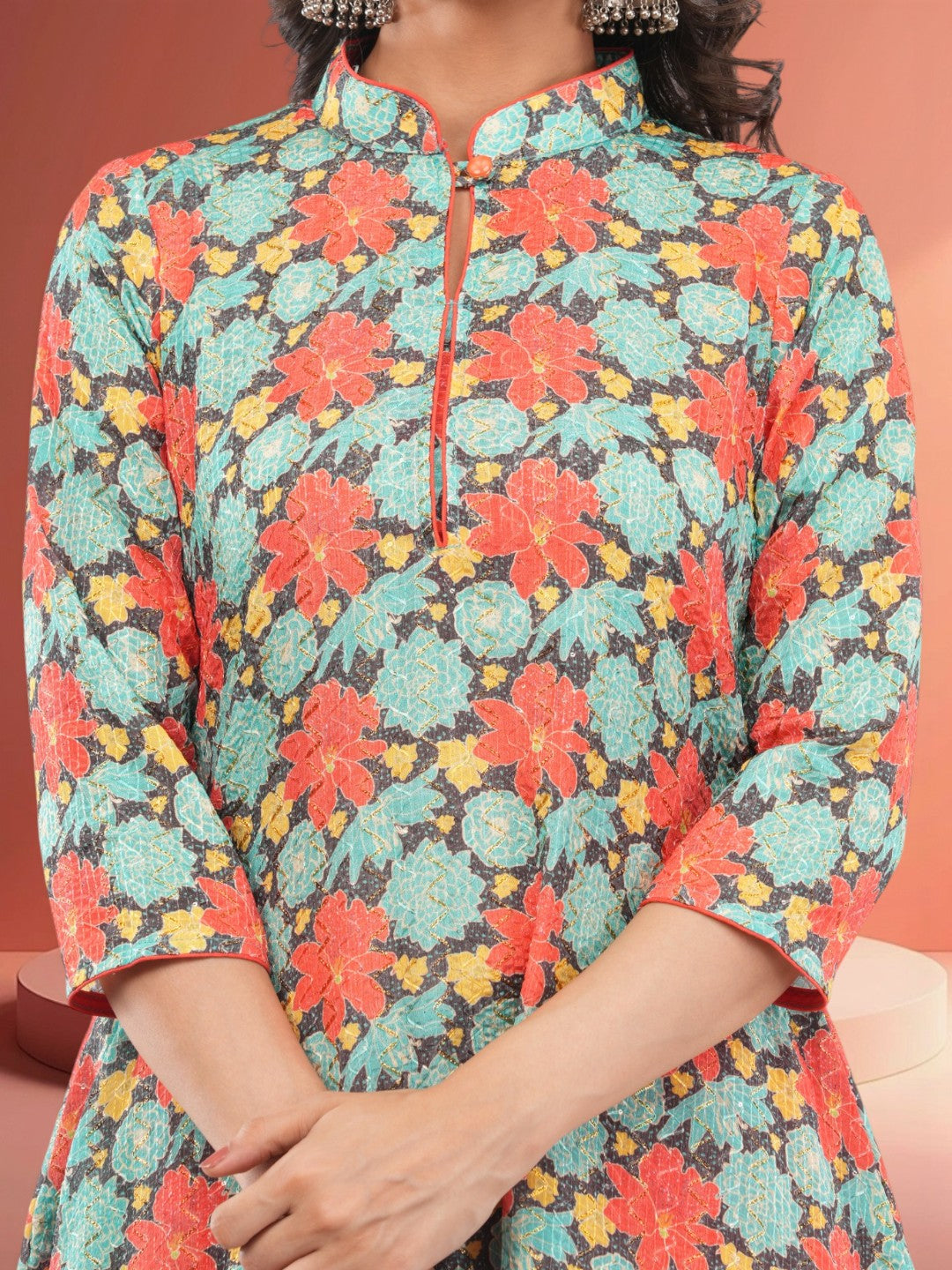 Women's Multicolor Chinon Floral Embroidered Salwar Suit Set