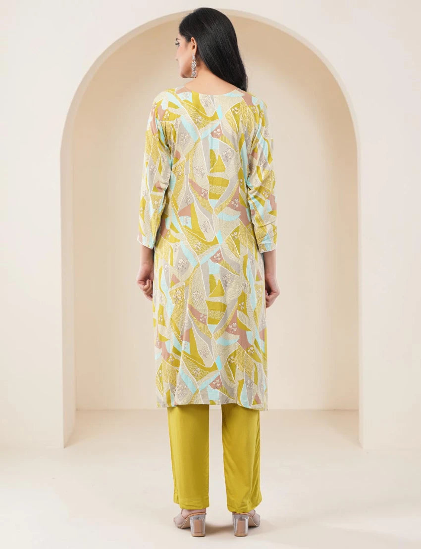 YELLOW EMBROIDERED COTTON SALWAR SUIT SET