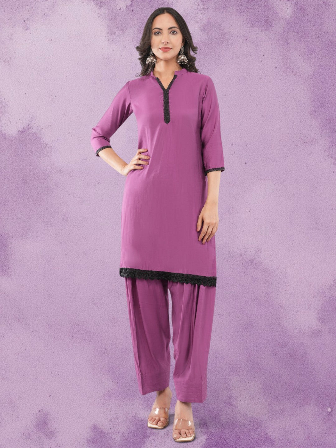 Purple Cotton Silk Patiala Salwar Suit Set with Dupatta