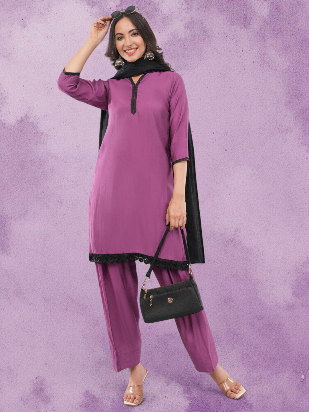 Purple Cotton Silk Patiala Salwar Suit Set with Dupatta
