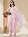 PINK COTTON BLEND SALWAR SUIT SET WITH FLORAL PRINT