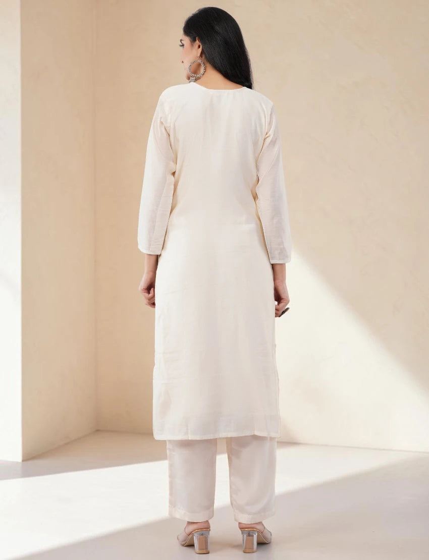 WHITE COTTON SALWAR SUIT SET WITH FLORAL PRINT