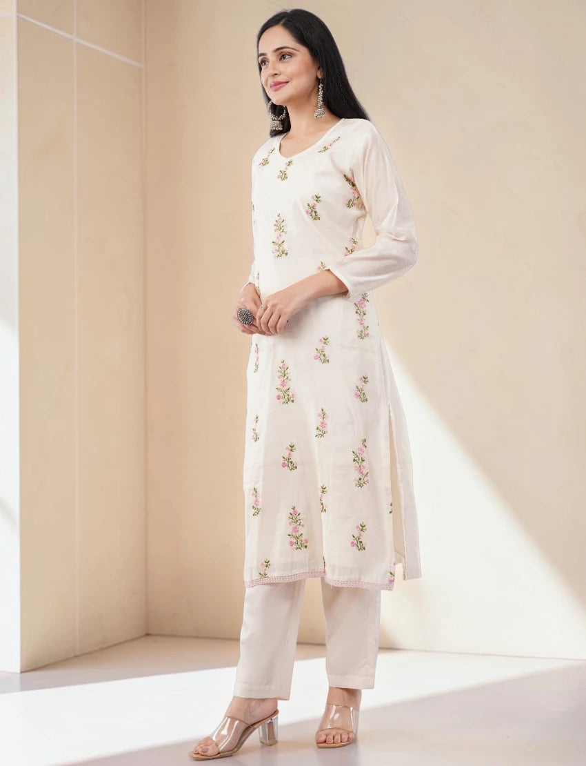 WHITE COTTON SALWAR SUIT SET WITH FLORAL PRINT