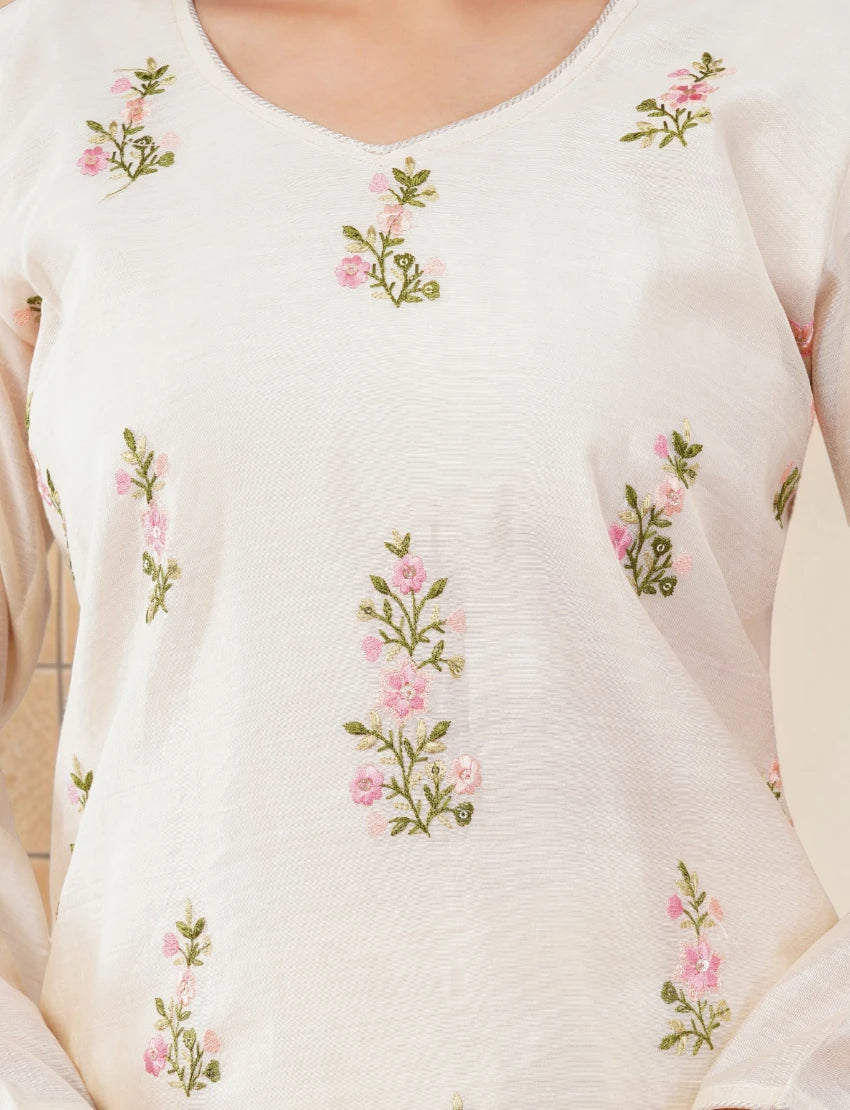 WHITE COTTON SALWAR SUIT SET WITH FLORAL PRINT