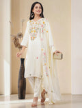 WHITE FLORAL EMBROIDERED COTTON SALWAR SUIT SET