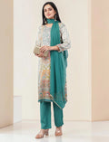 TURQUOISE GREEN PRINTED SILK BLEND SALWAR SUIT SET