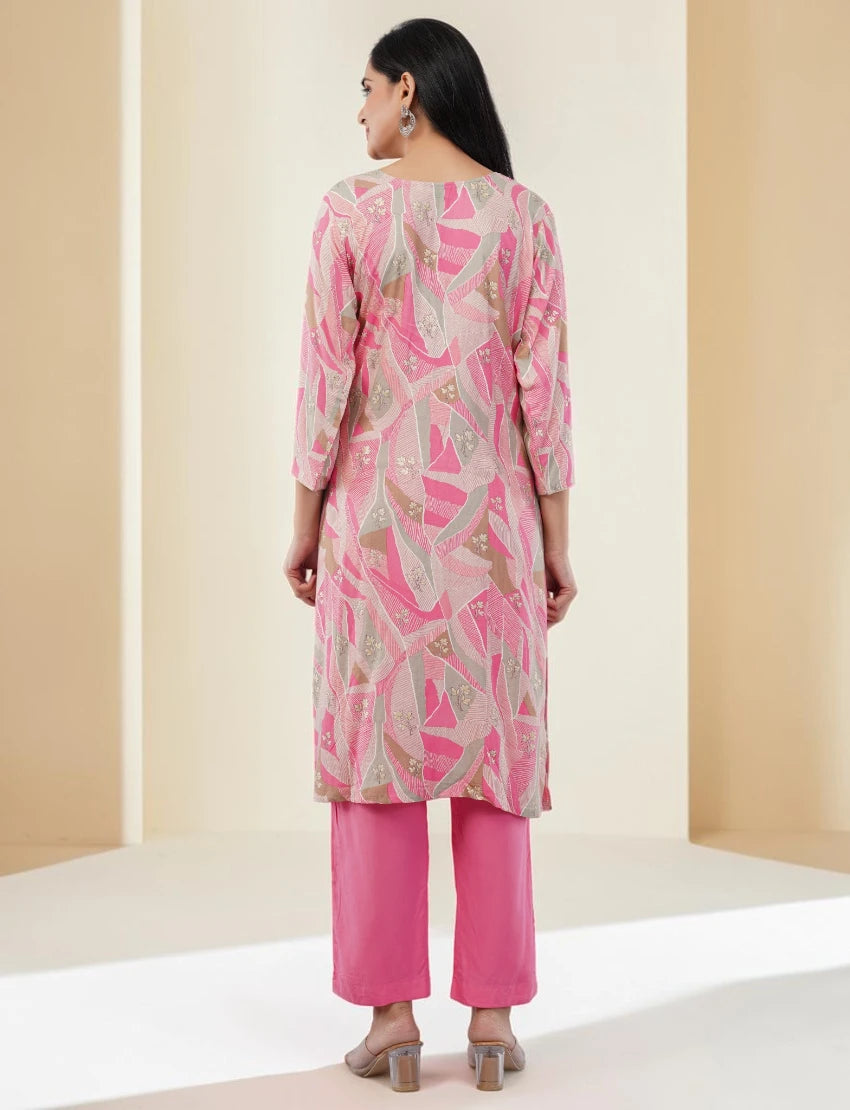 PINK EMBROIDERED COTTON SALWAR SUIT SET