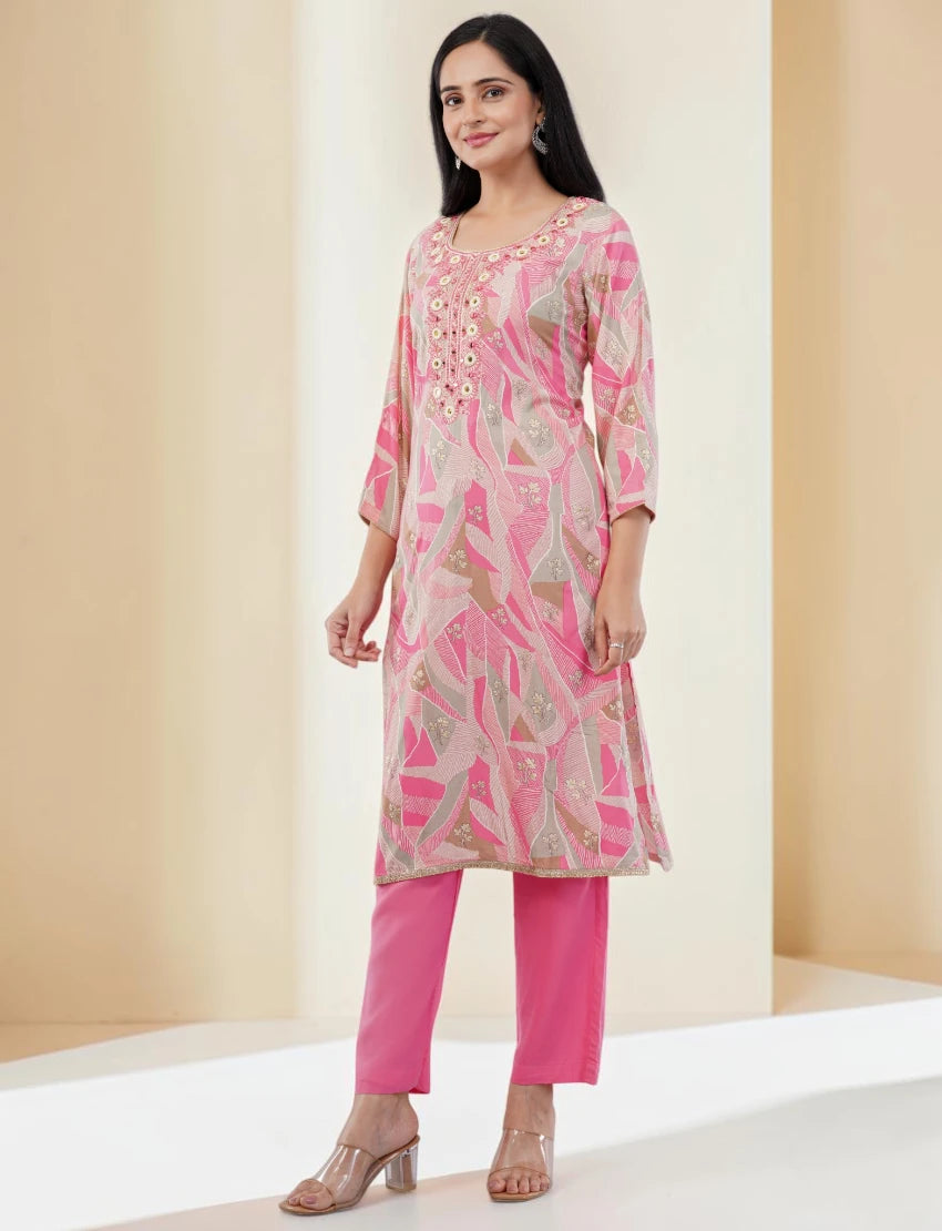PINK EMBROIDERED COTTON SALWAR SUIT SET