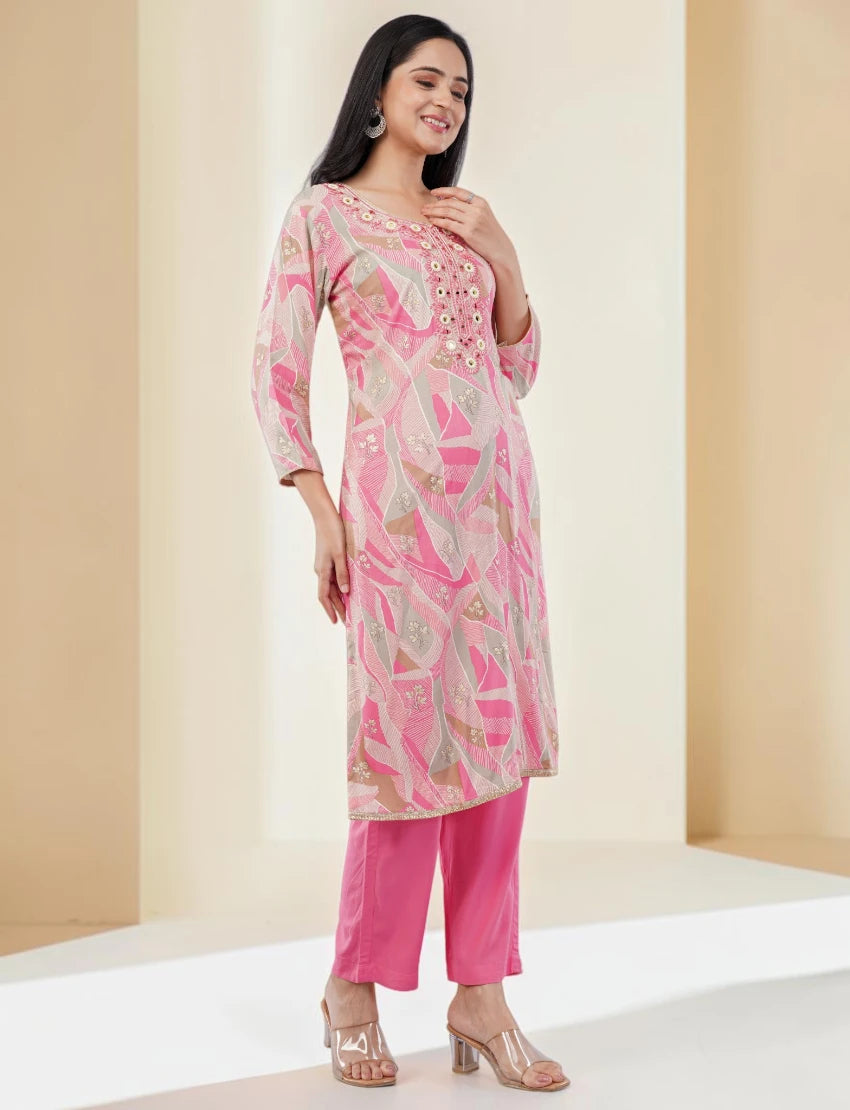 PINK EMBROIDERED COTTON SALWAR SUIT SET