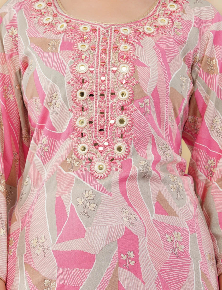 PINK EMBROIDERED COTTON SALWAR SUIT SET
