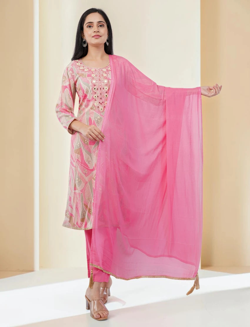 PINK EMBROIDERED COTTON SALWAR SUIT SET