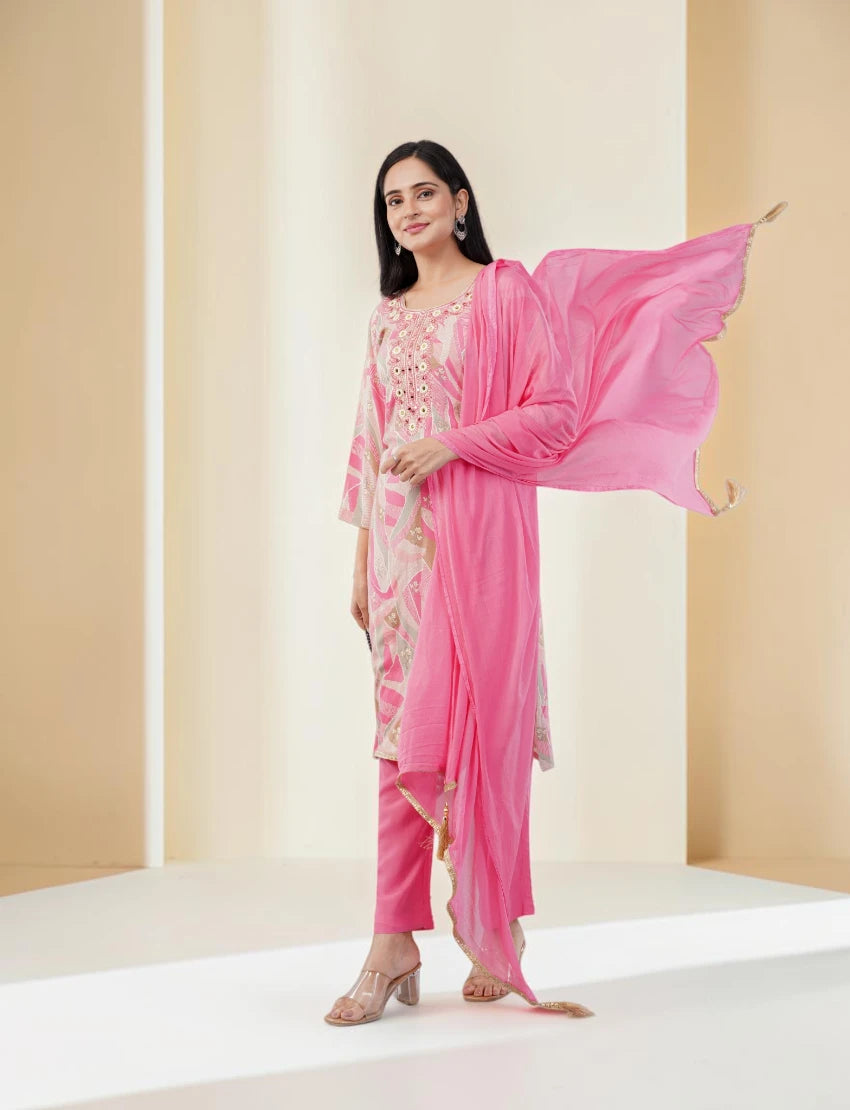 PINK EMBROIDERED COTTON SALWAR SUIT SET