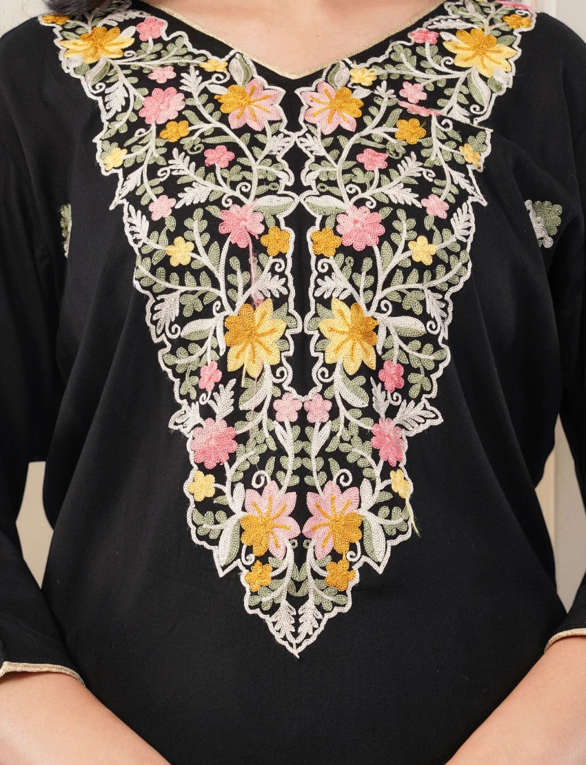 BLACK COTTON SALWAR SUIT SET WITH FLORAL EMBROIDERY