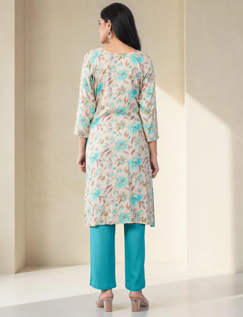 TURQUOISE EMBROIDERED COTTON SALWAR SUIT SET