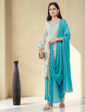 TURQUOISE EMBROIDERED COTTON SALWAR SUIT SET