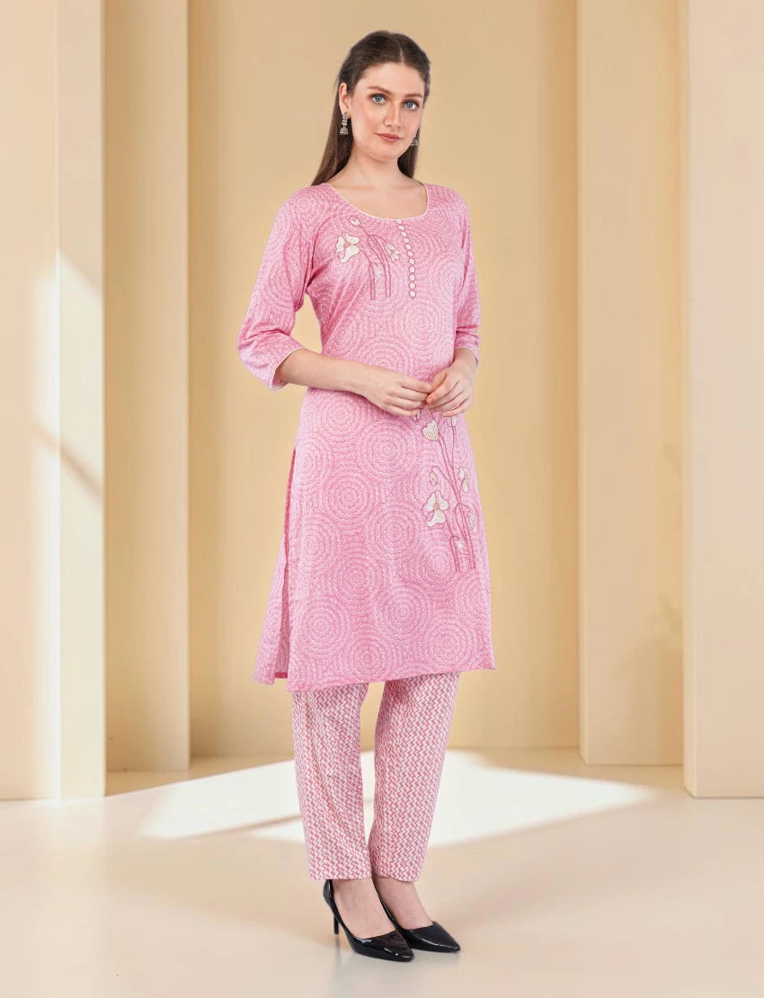 Cotton Salwar Suit Set with Printed Kurta, Pant and Dupatta, Pink