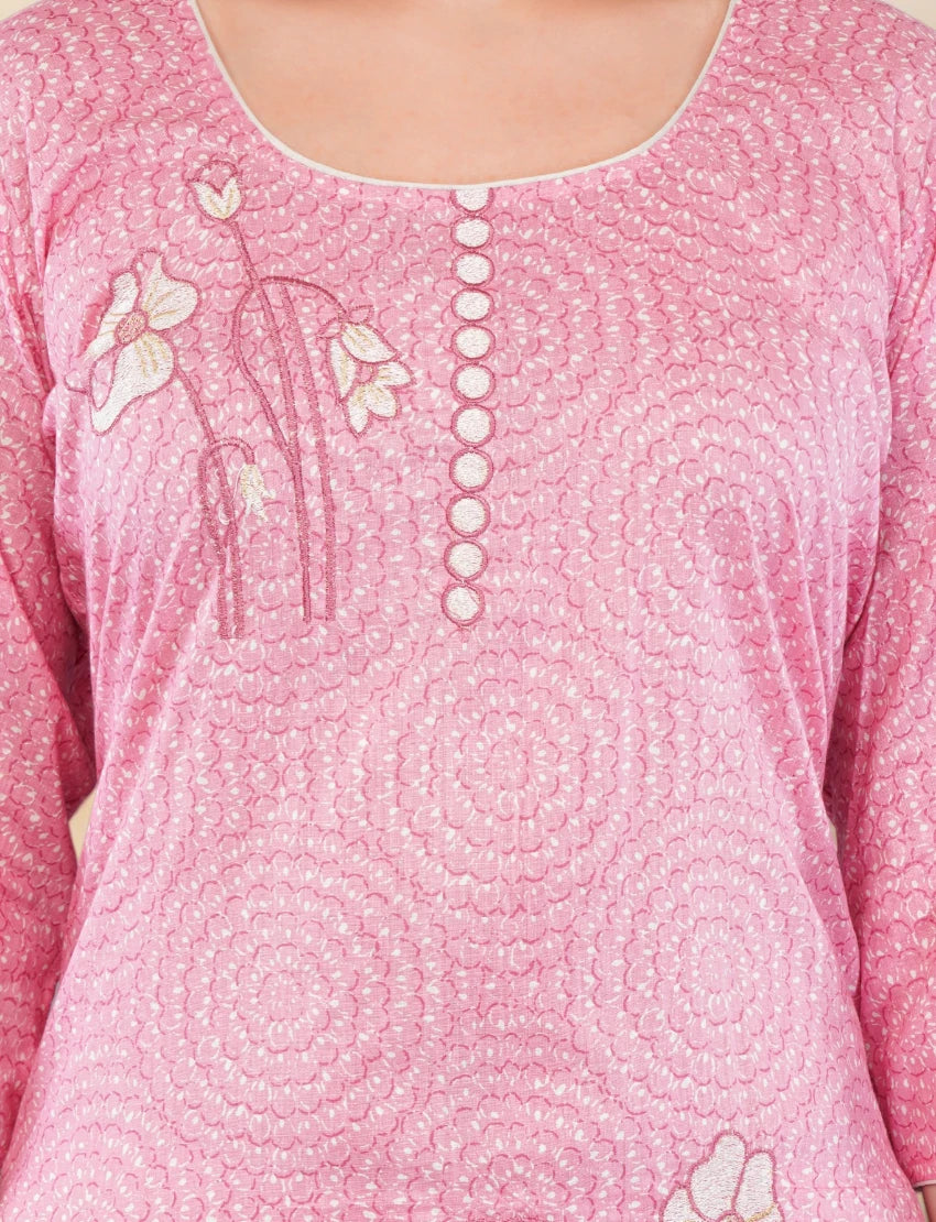 Cotton Salwar Suit Set with Printed Kurta, Pant and Dupatta, Pink