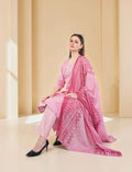 Cotton Salwar Suit Set with Printed Kurta, Pant and Dupatta, Pink