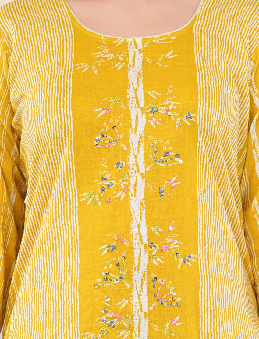 Cotton Salwar Suit with Floral Dupatta, Yellow Printed Dress Set, Indian Ethnic Wear