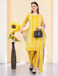 Cotton Salwar Suit with Floral Dupatta, Yellow Printed Dress Set, Indian Ethnic Wear