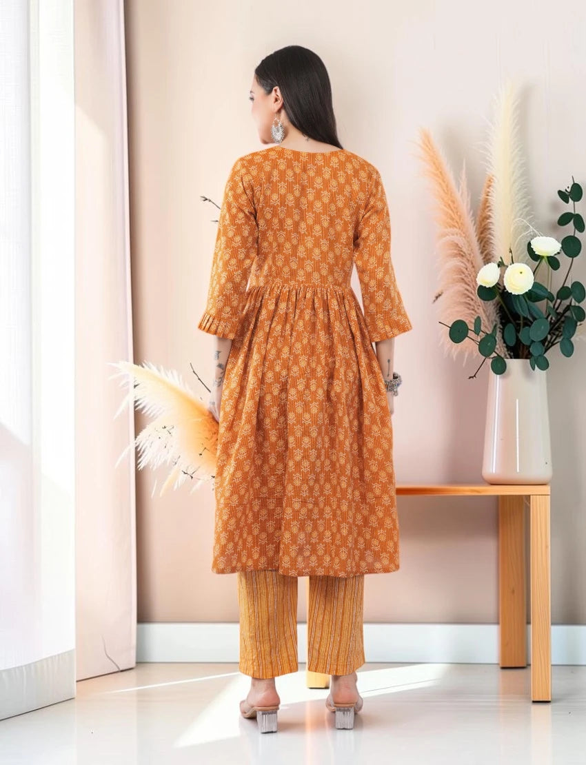 Yellow Cotton Anarkali Salwar Suit Set