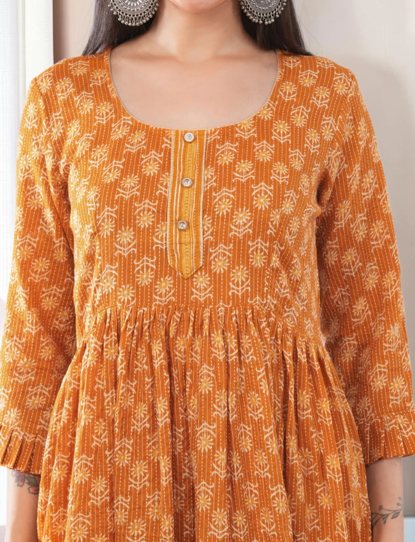 Yellow Cotton Anarkali Salwar Suit Set