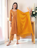 Yellow Cotton Anarkali Salwar Suit Set
